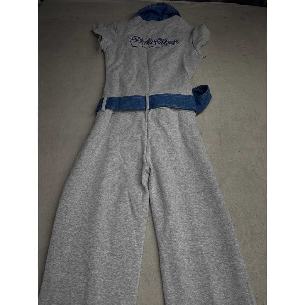 Baby Phat Grey Denim Contrast Zip Front Flare Leg Jumpsuit Y2K Streetwear New